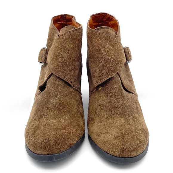 Lucky Brand Sumarah Cognac Brown Suede Buckled Monk Strap Wedge Bootie Size 8 - Picture 8 of 16